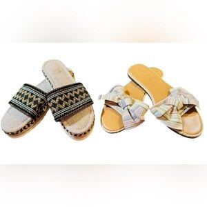 Size 9 Lot Casual Sandals Slip On Slides Canvas Stripe fabric Embroidered Woven